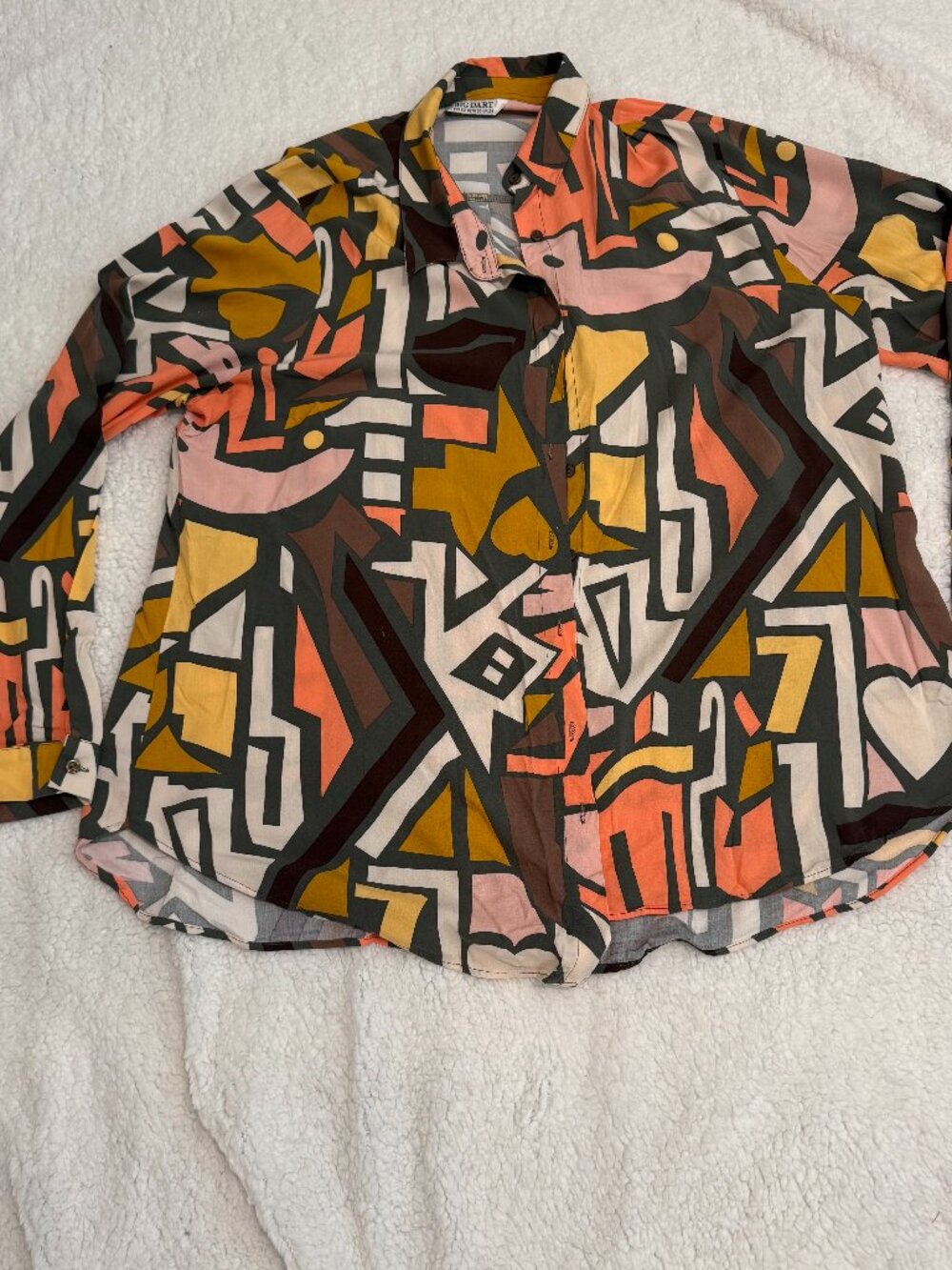 Big Dart Abstract Geometric Pop Art Button Down Blouse Plus Size 2X / 20W